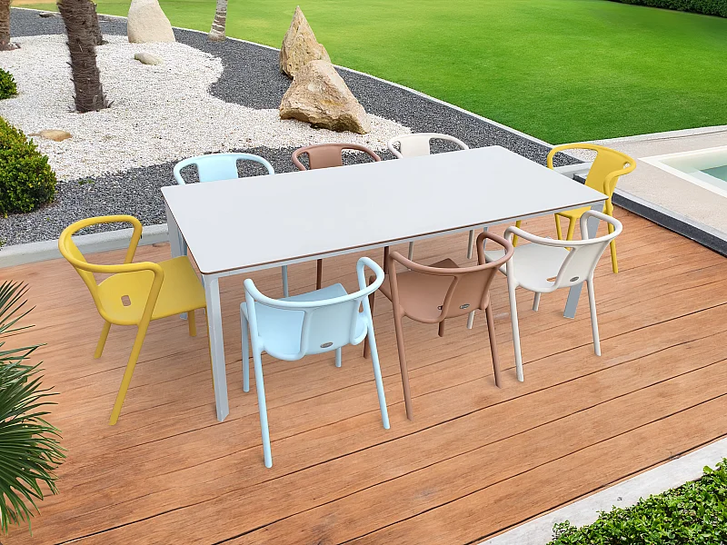 Conjunto de comedor de jardín 8 plazas de aluminio lacado