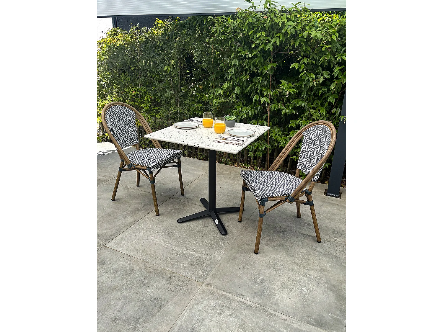 Set da pranzo da giardino in acciaio e terrazzo a 2 posti