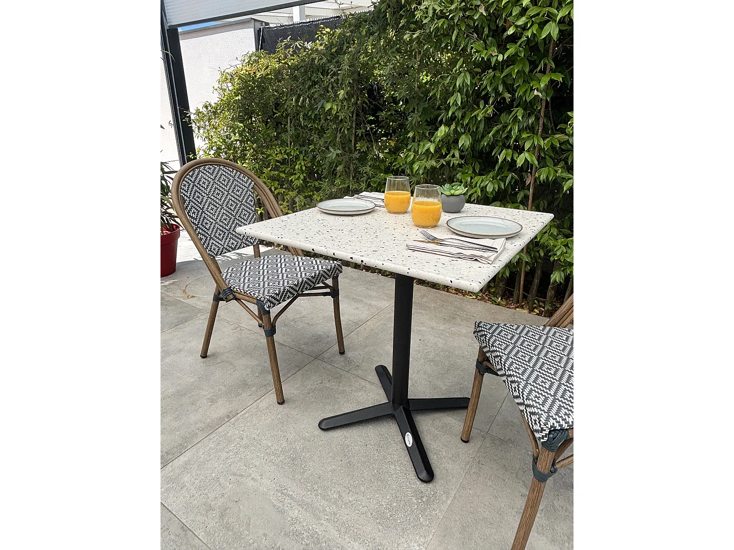 Set da pranzo da giardino in acciaio e terrazzo a 2 posti