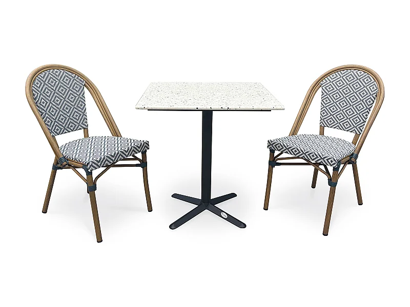 Conjunto de comedor de jardín de 2 plazas de acero y terrazo