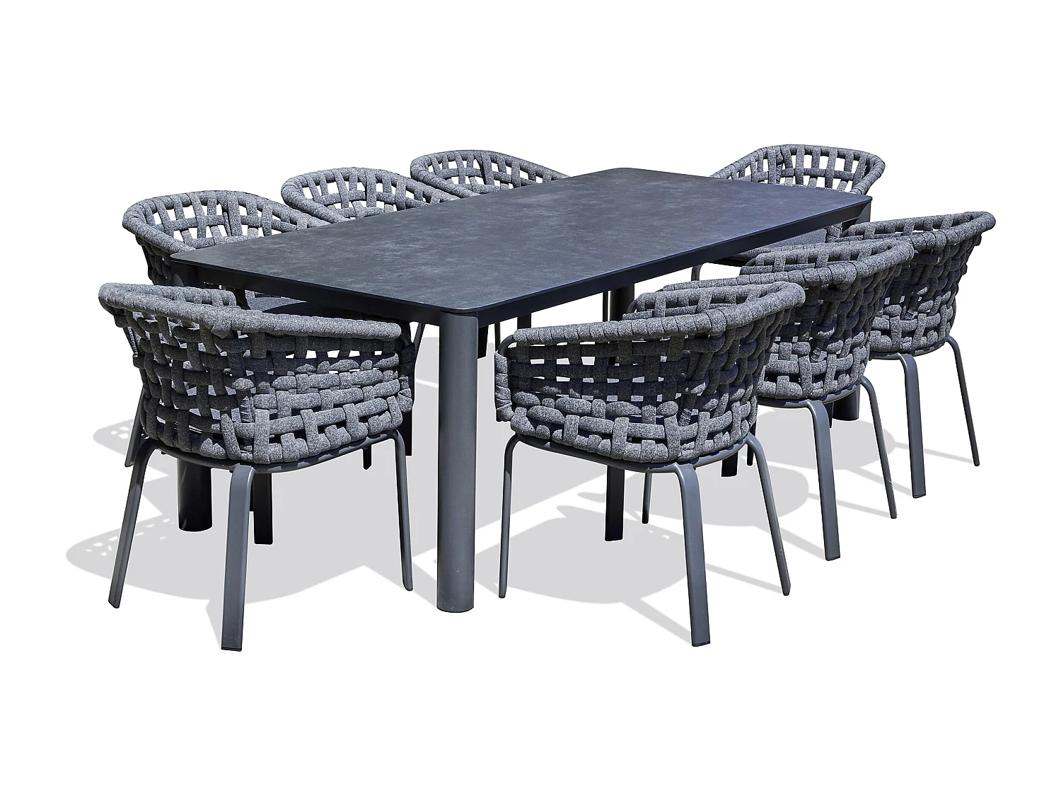 Ensemble repas de jardin 8 pl en alu plateau céramique sur verre