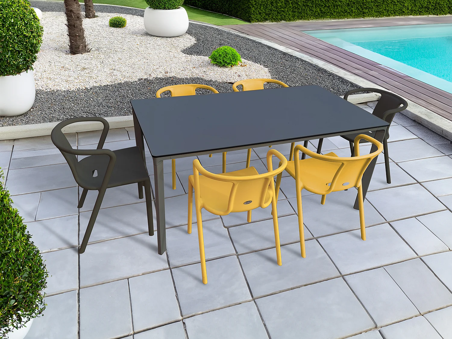 Conjunto de comedor de jardín 6 plazas de aluminio lacado