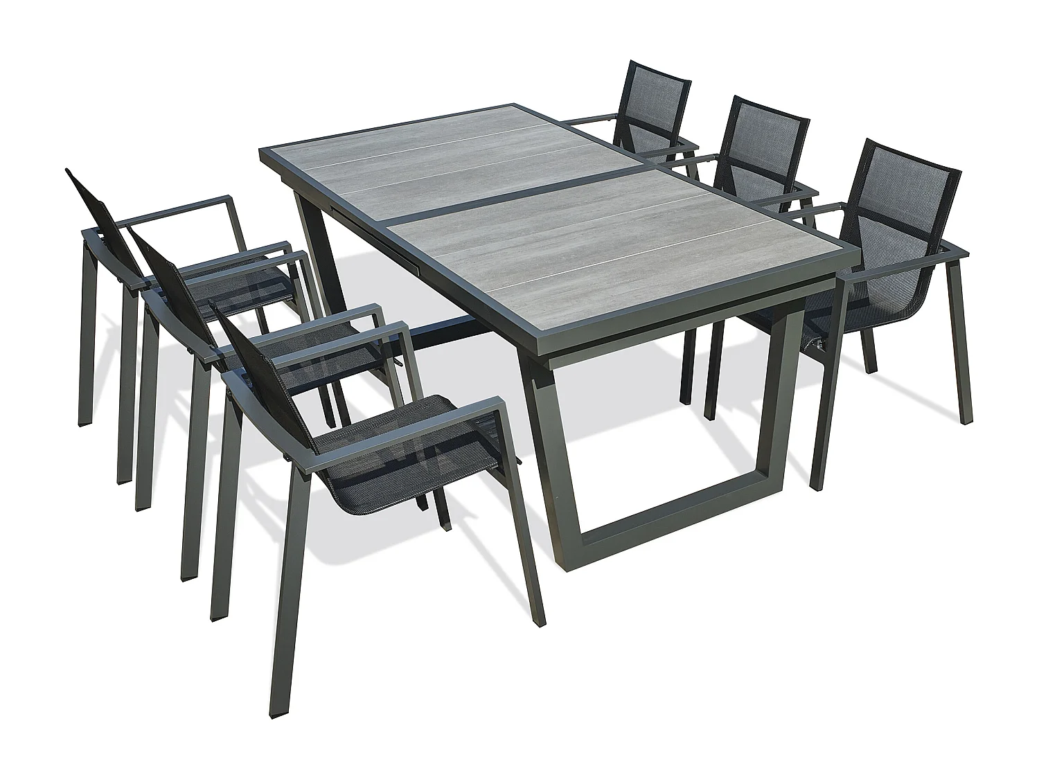 Ensemble repas 6 places en aluminium et plateau céramique