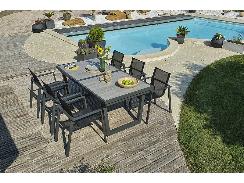 Ensemble repas 6 places en aluminium et plateau céramique - OLHOS