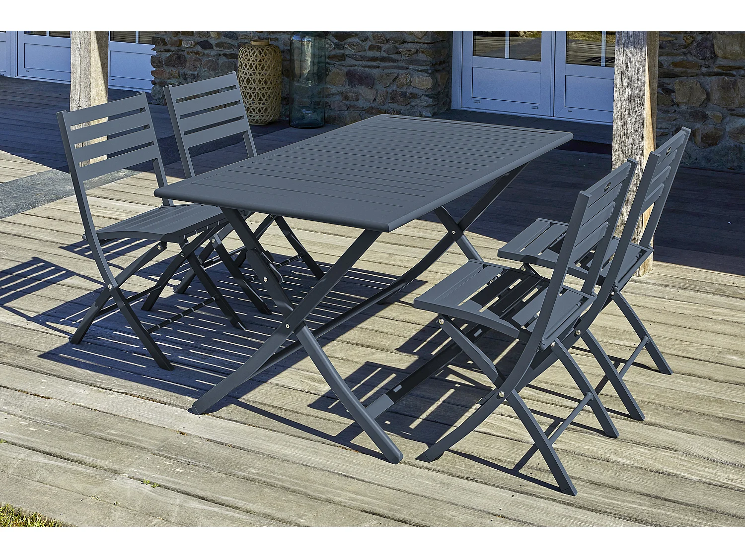 Ensemble repas de jardin 4 places en aluminium gris anthracite