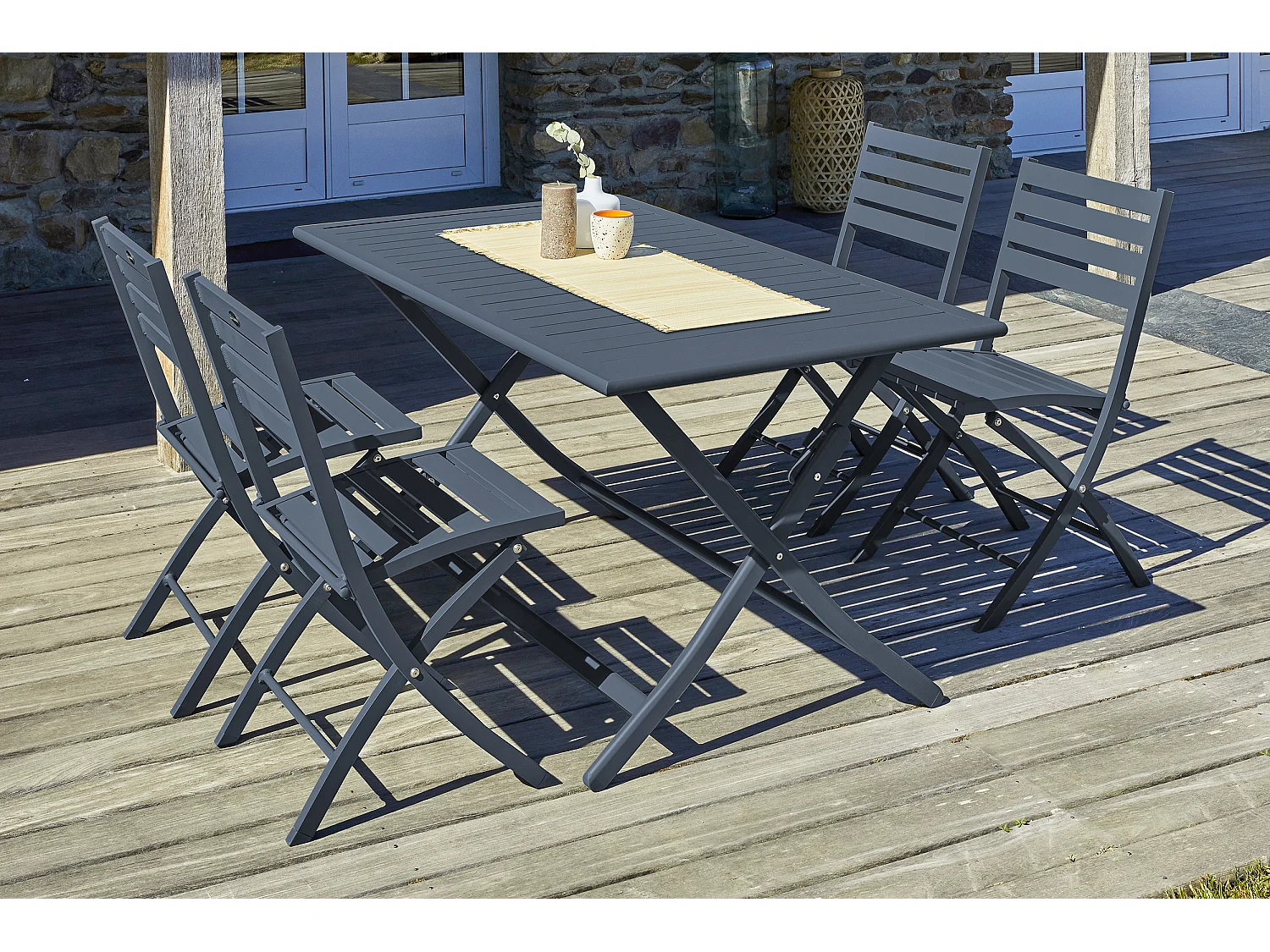 Ensemble repas de jardin 4 places en aluminium gris anthracite