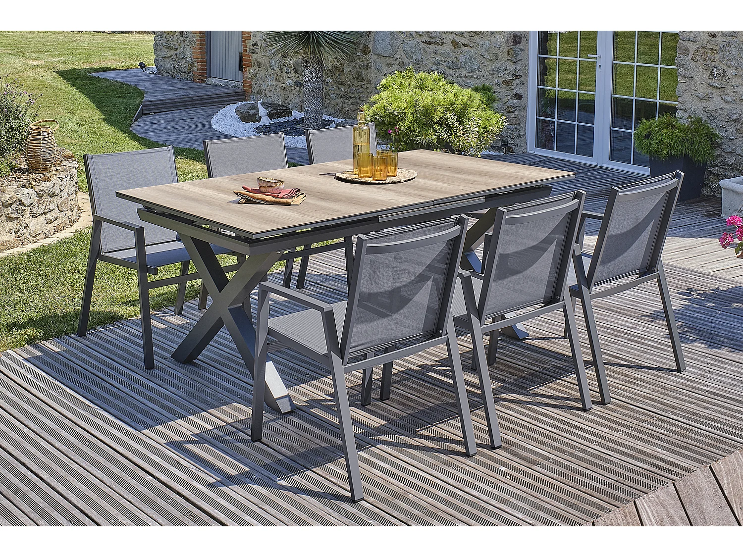 Ensemble repas de jardin 6 places en aluminium