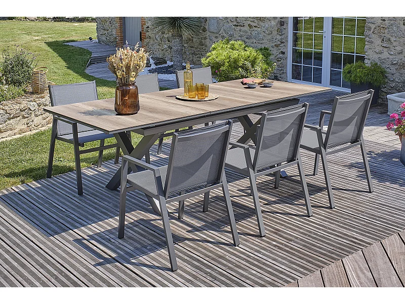 Ensemble repas de jardin 6 places en aluminium