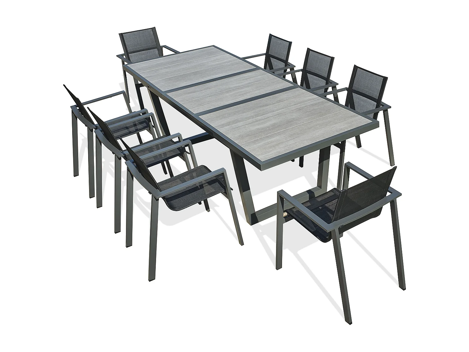 Ensemble repas 8 places en aluminium et plateau céramique