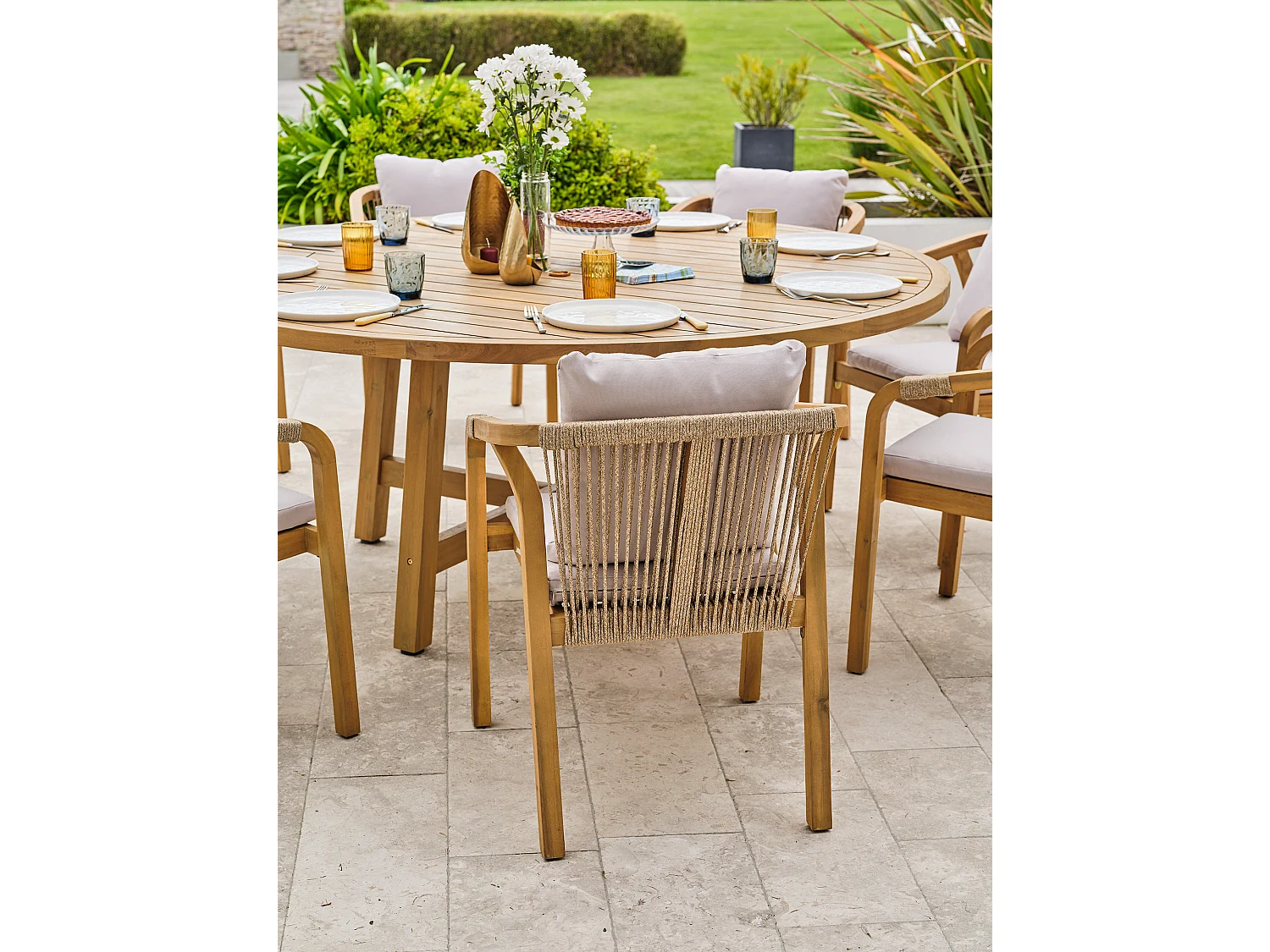 Ensemble repas de jardin 6 places en bois d'acacia
