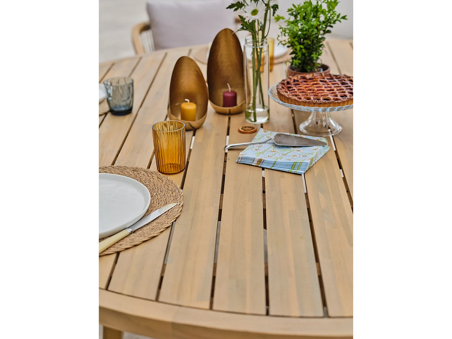 Ensemble repas de jardin 6 places en bois d'acacia