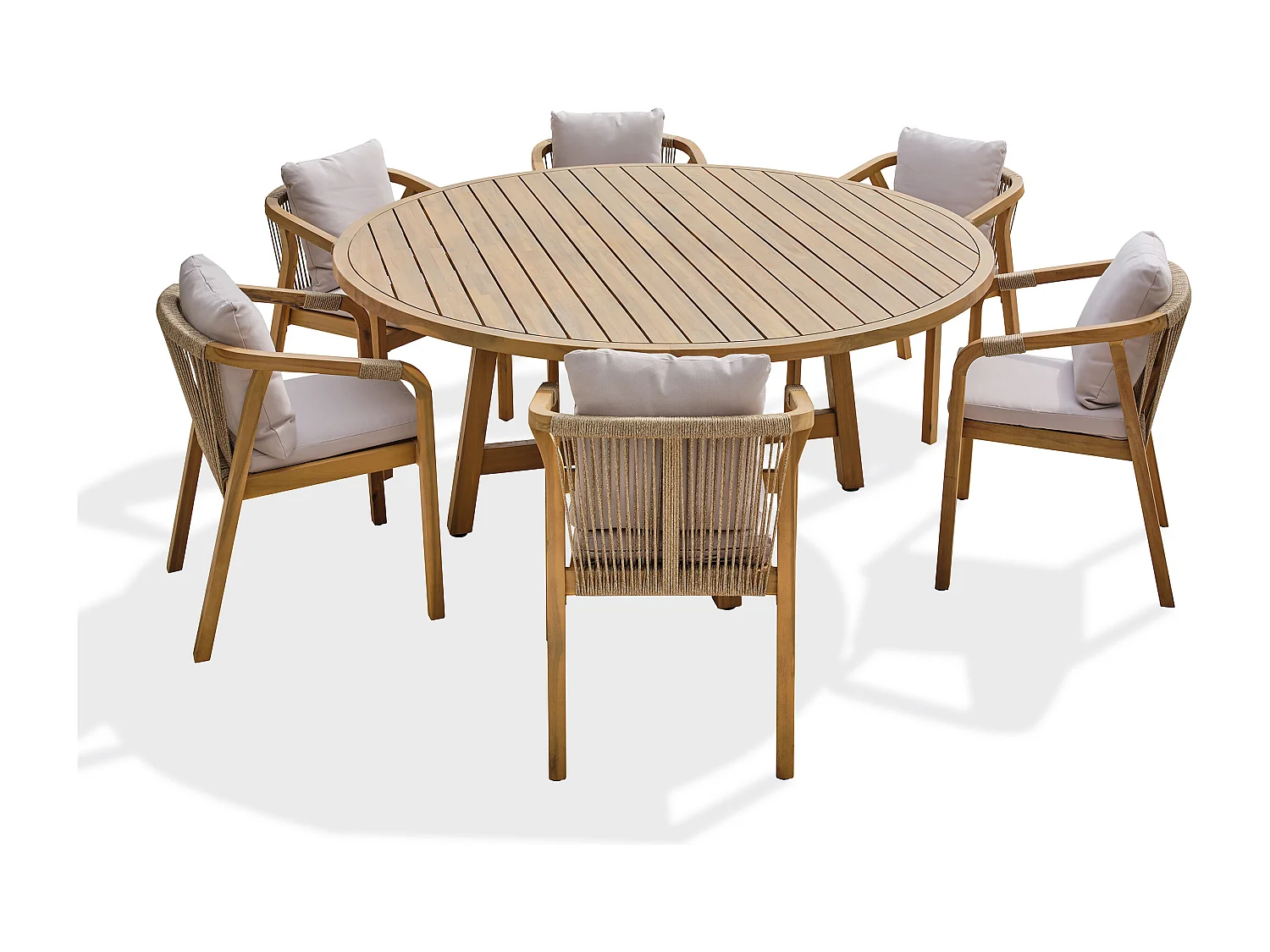 Conjunto de jantar de jardim com 6 lugares em madeira de acácia