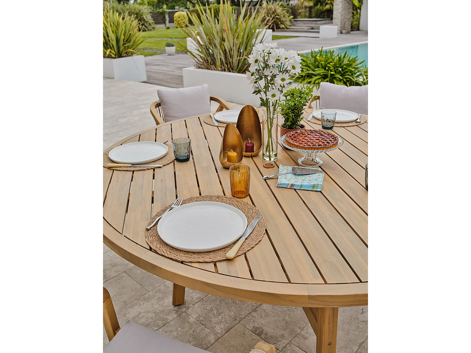 Conjunto de jantar de jardim com 6 lugares em madeira de acácia