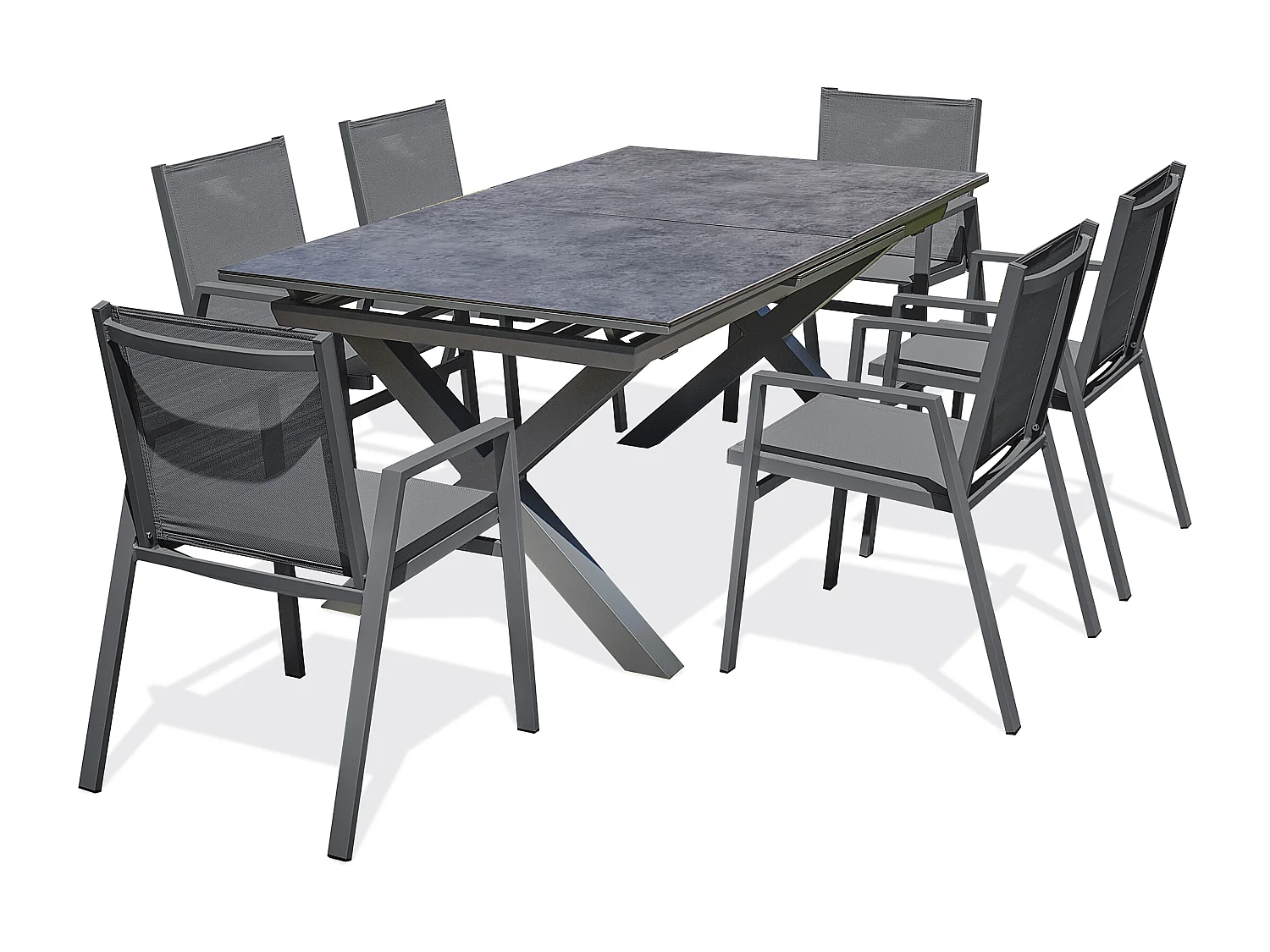 Conjunto de jantar de jardim com 6 lugares com tampo de cerâmica sobre vidro