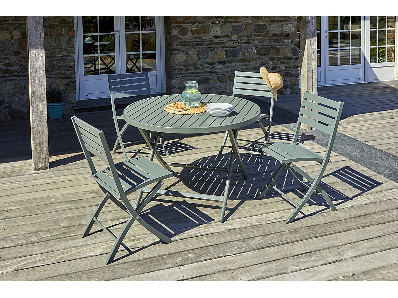 Ensemble repas de jardin 4 places en aluminium vert