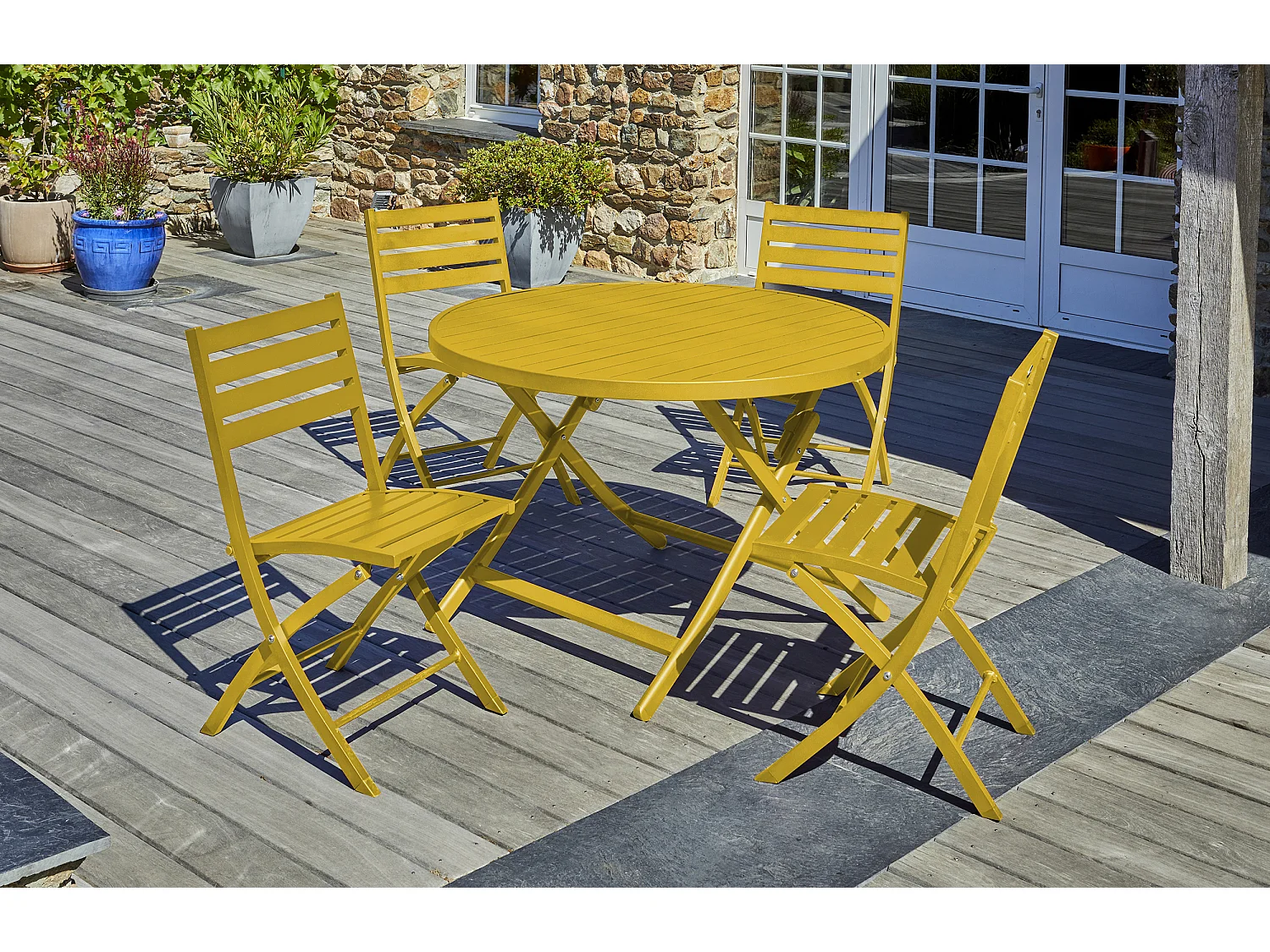 Ensemble repas de jardin rond 4 places en aluminium - MARIUS