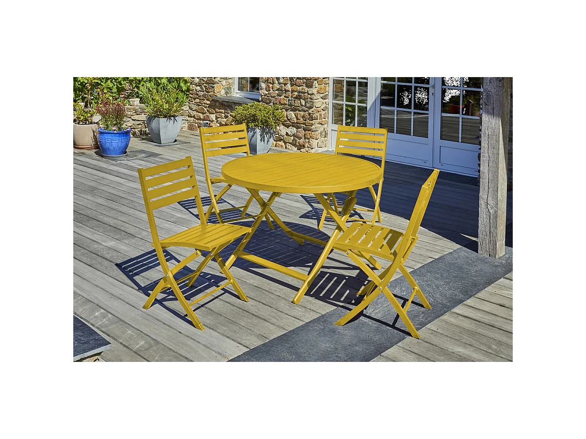 Ensemble repas de jardin rond 4 places en aluminium - MARIUS