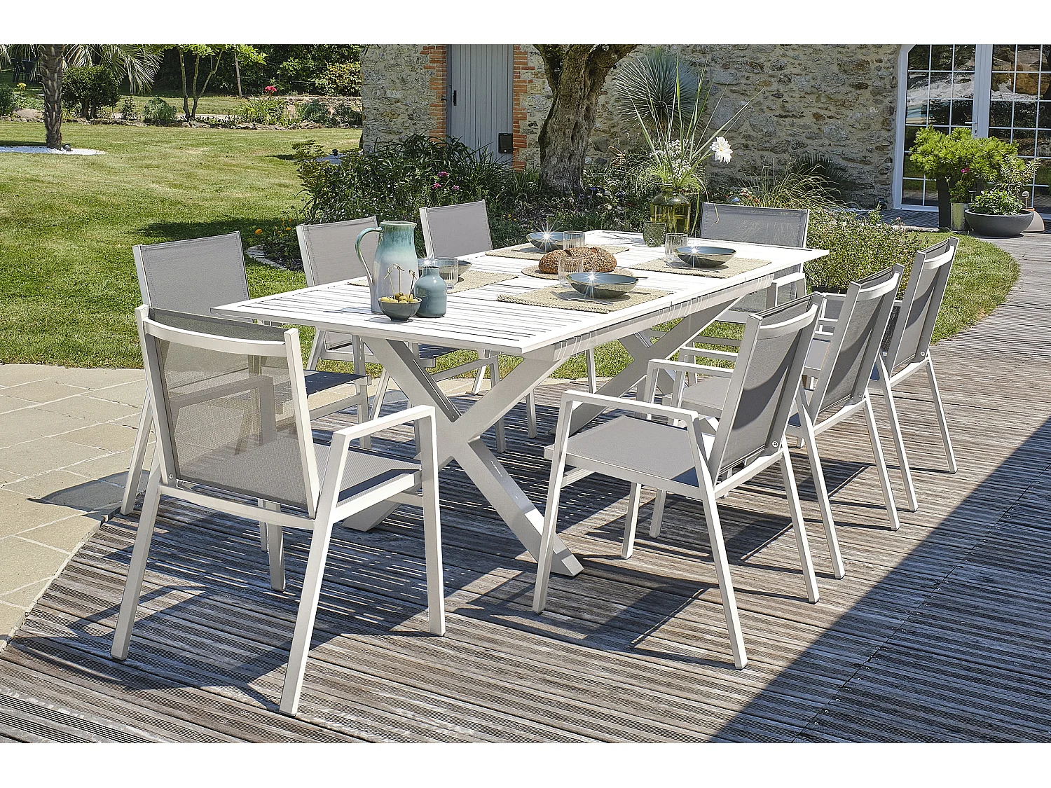Ensemble repas de jardin 8 places en aluminium