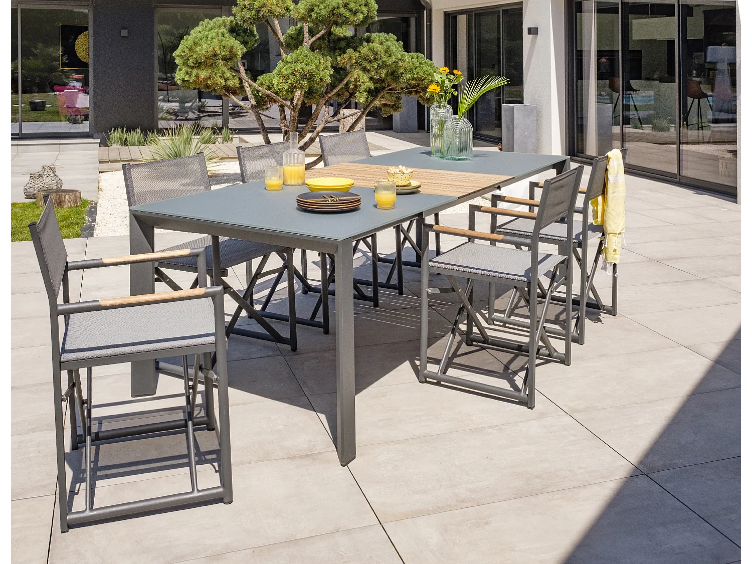 Conjunto de jantar de jardim de 6 lugares em alumínio