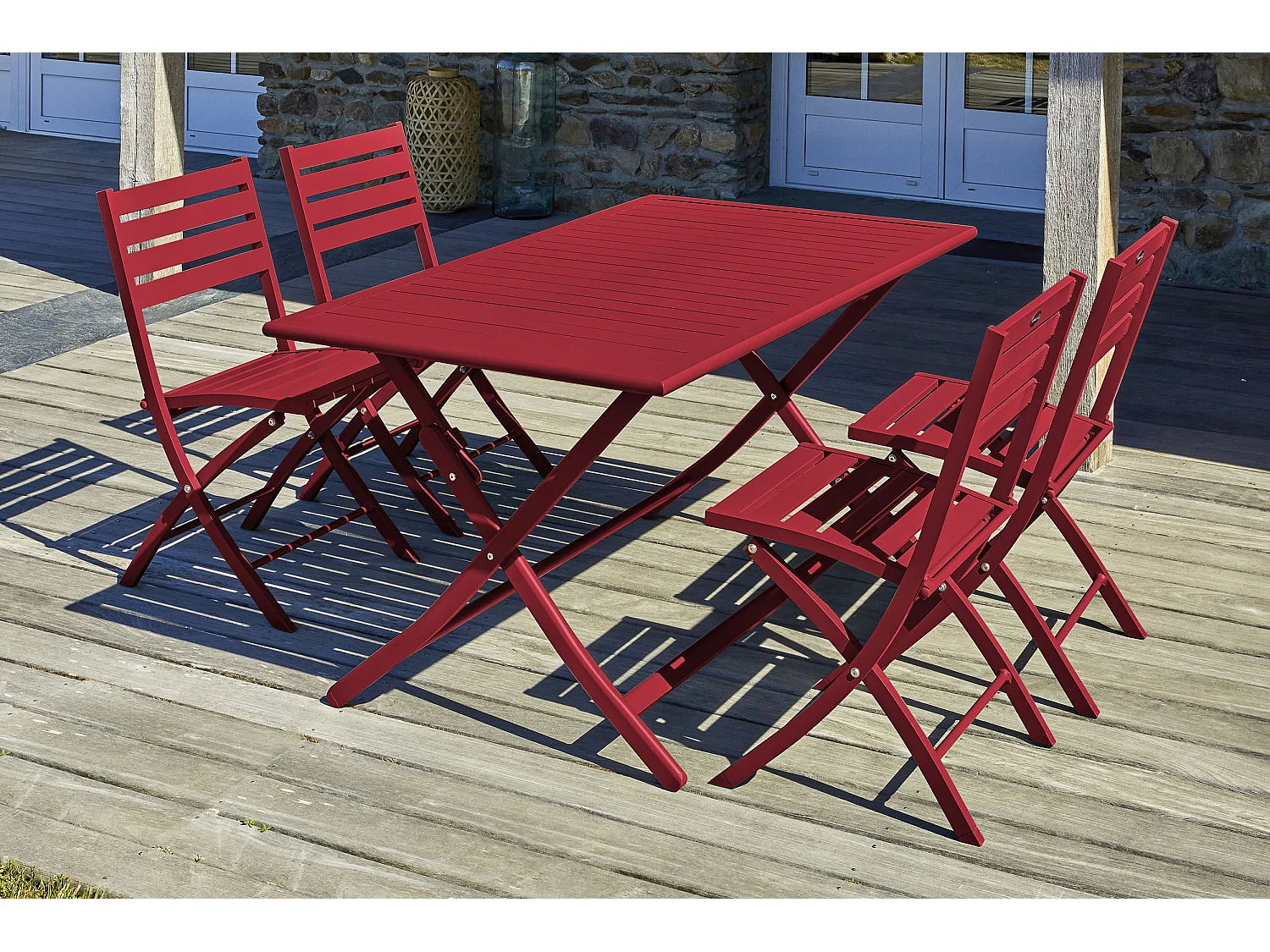 Ensemble repas de jardin 4 places en aluminium rouge carmin