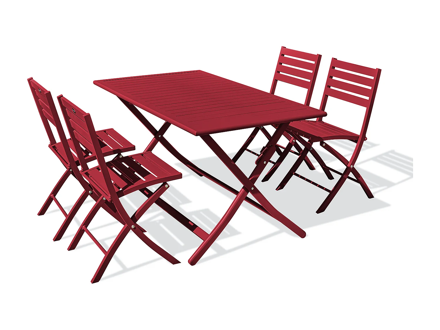 Ensemble repas de jardin 4 places en aluminium rouge carmin