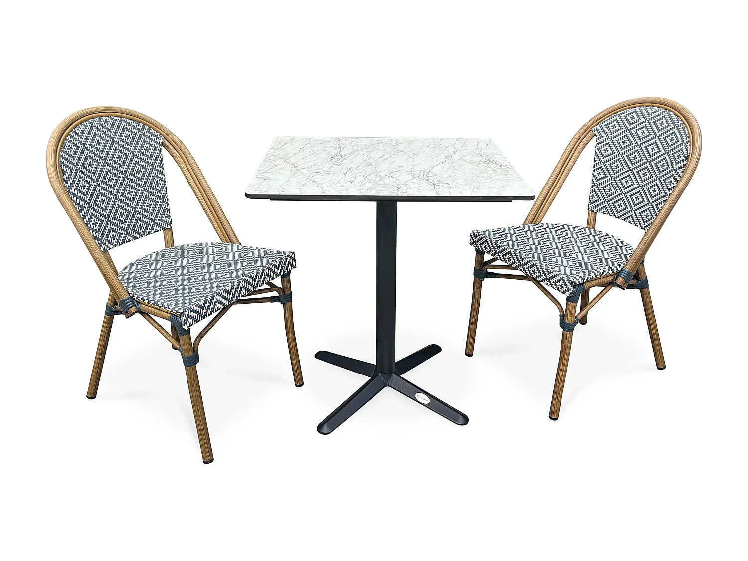 Set da pranzo da giardino a 2 posti in acciaio con piano in HPL