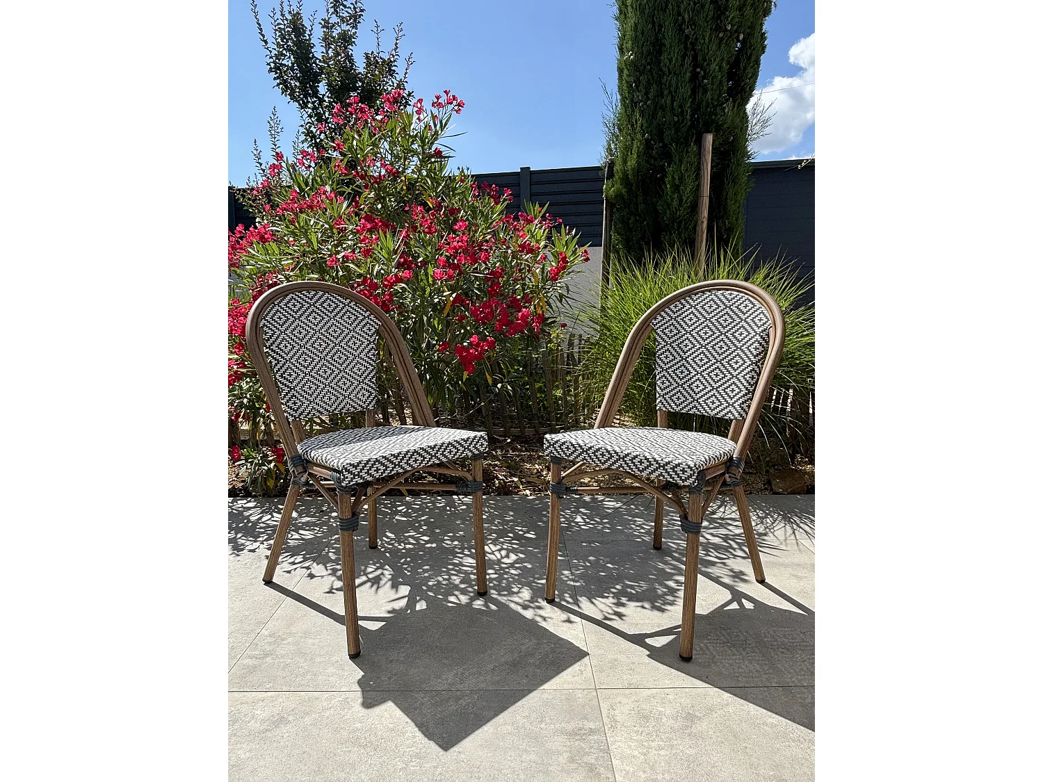 Set da pranzo da giardino a 2 posti in acciaio con piano in HPL