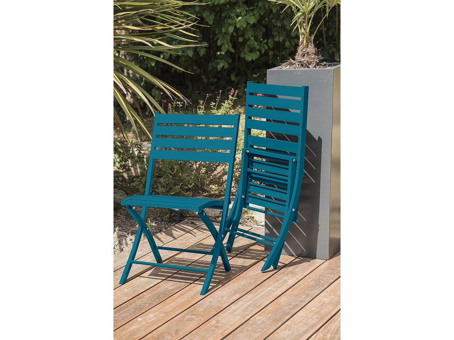 Ensemble repas de jardin 4 places en aluminium bleu canard