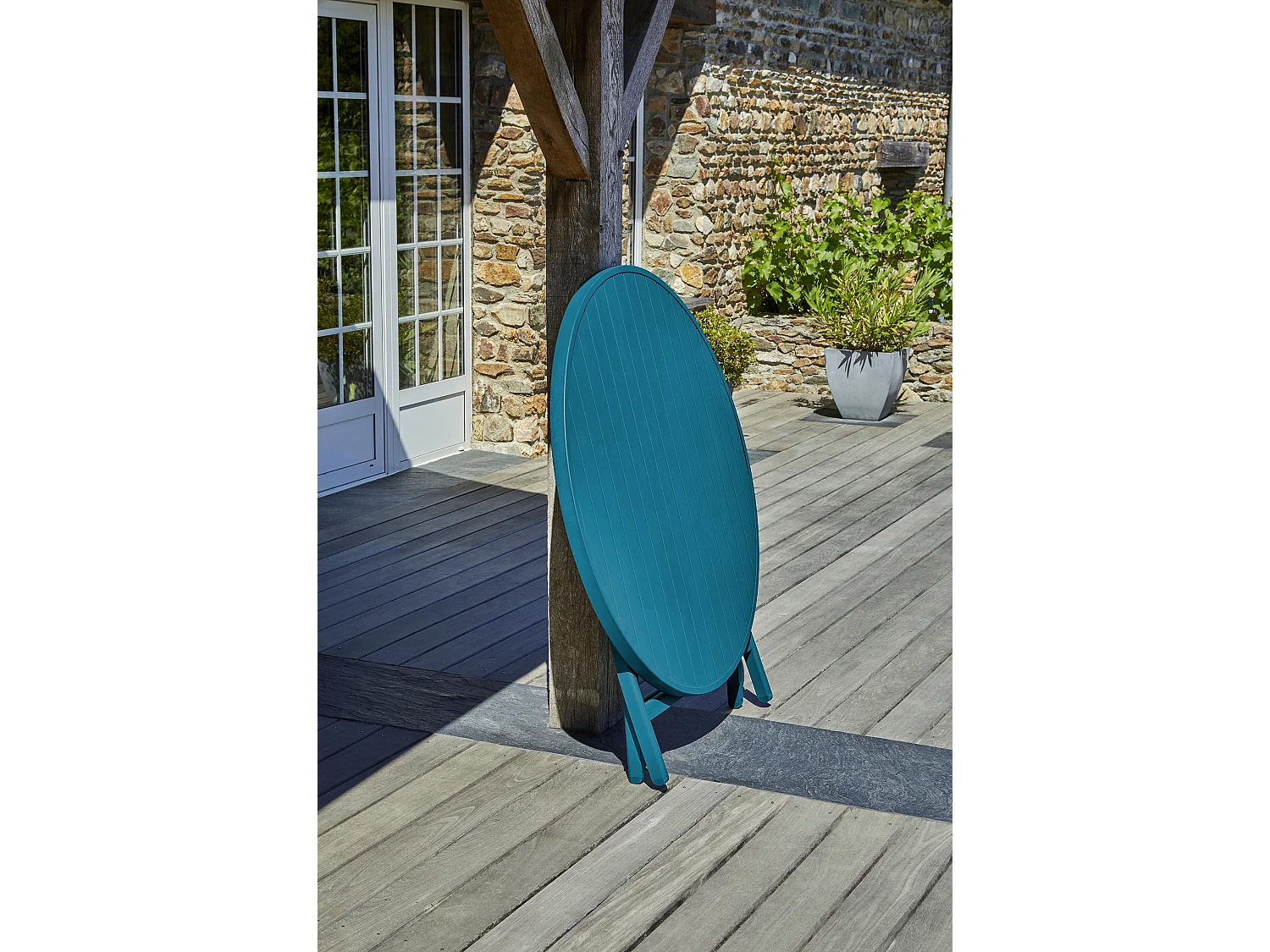 Ensemble repas de jardin 4 places en aluminium bleu canard