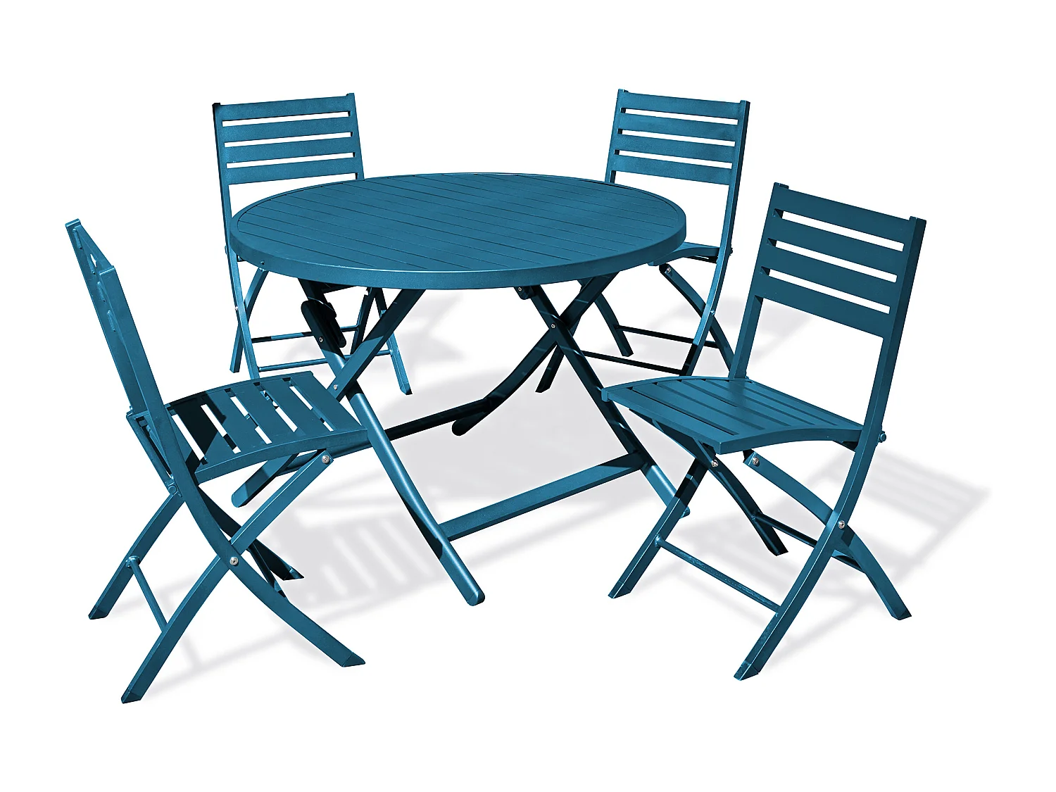 Ensemble repas de jardin 4 places en aluminium bleu canard