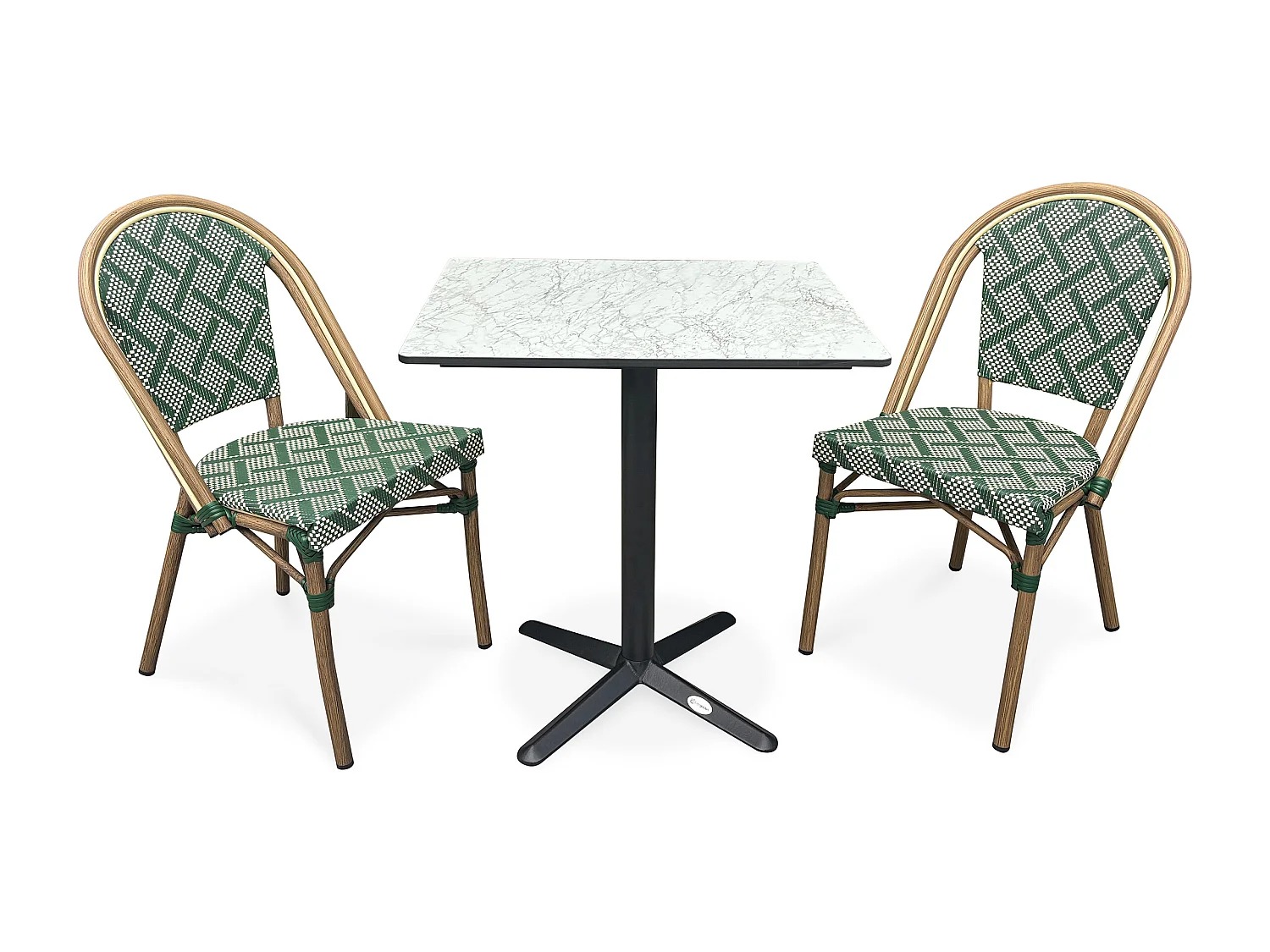 Set da pranzo da giardino a 2 posti in acciaio con piano in HPL