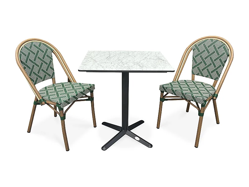 Conjunto de comedor de jardín de 2 plazas en acero con tablero HPL