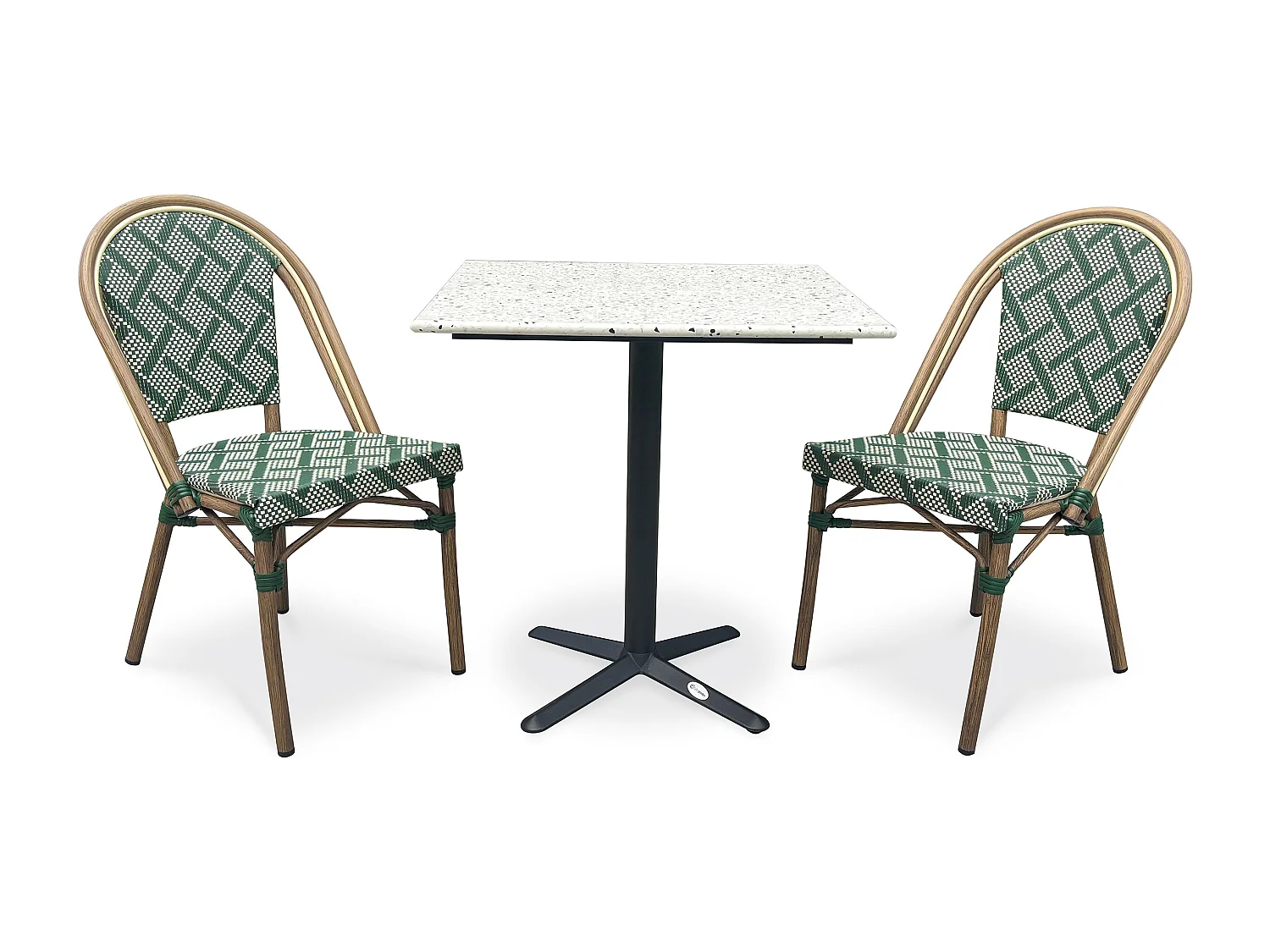 Conjunto de comedor de jardín de 2 plazas de acero y terrazo