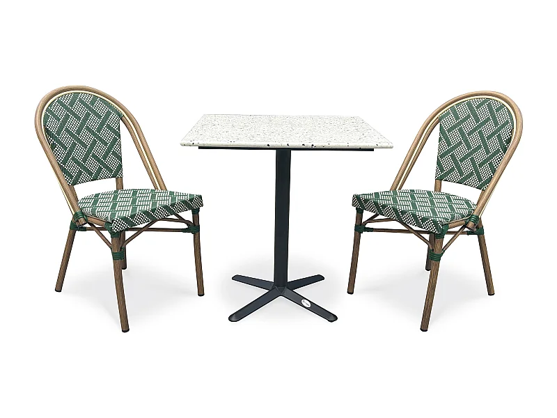 Conjunto de comedor de jardín de 2 plazas de acero y terrazo