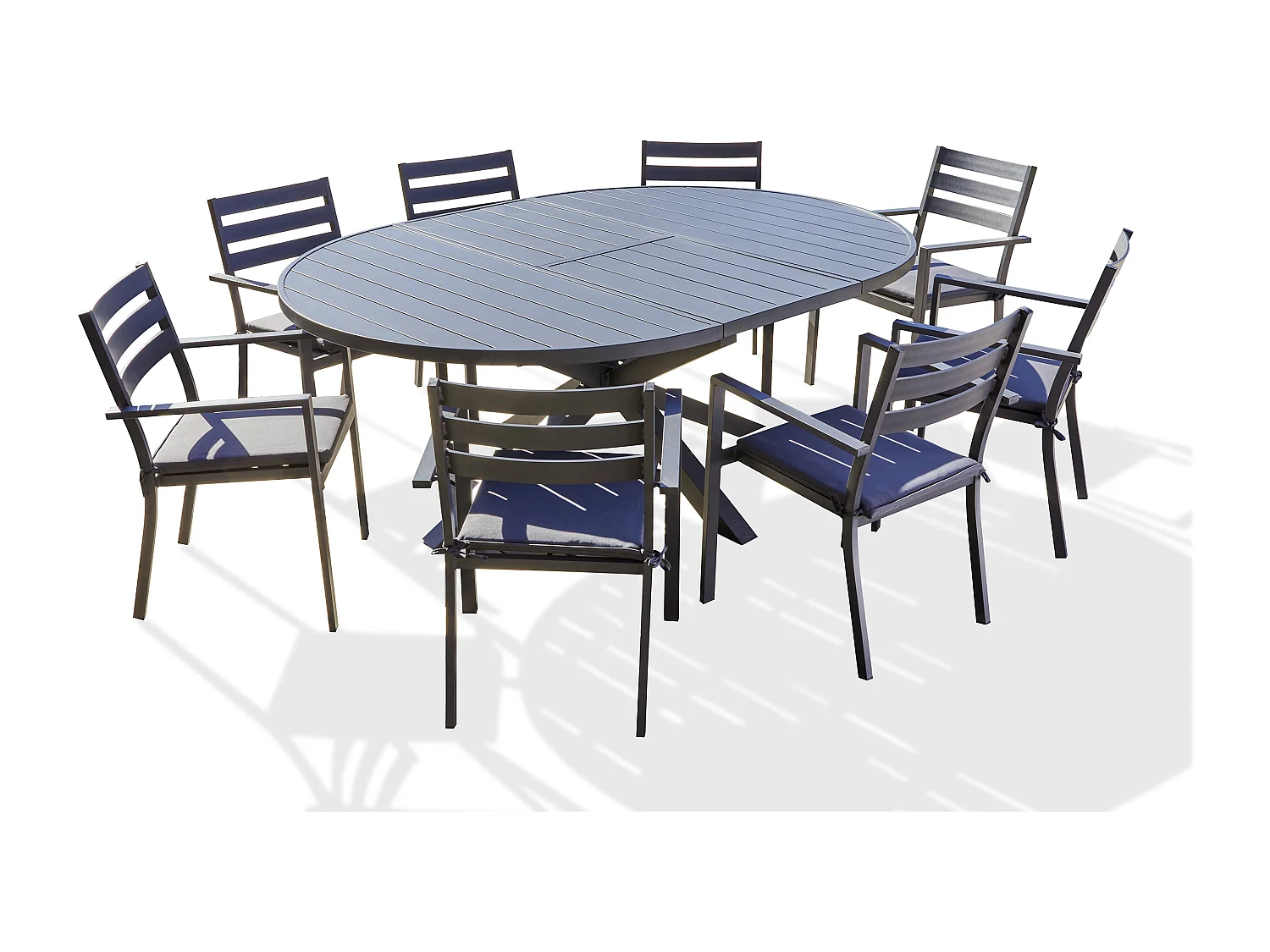 Ensemble repas 8 places en aluminium avec rallonge papillon