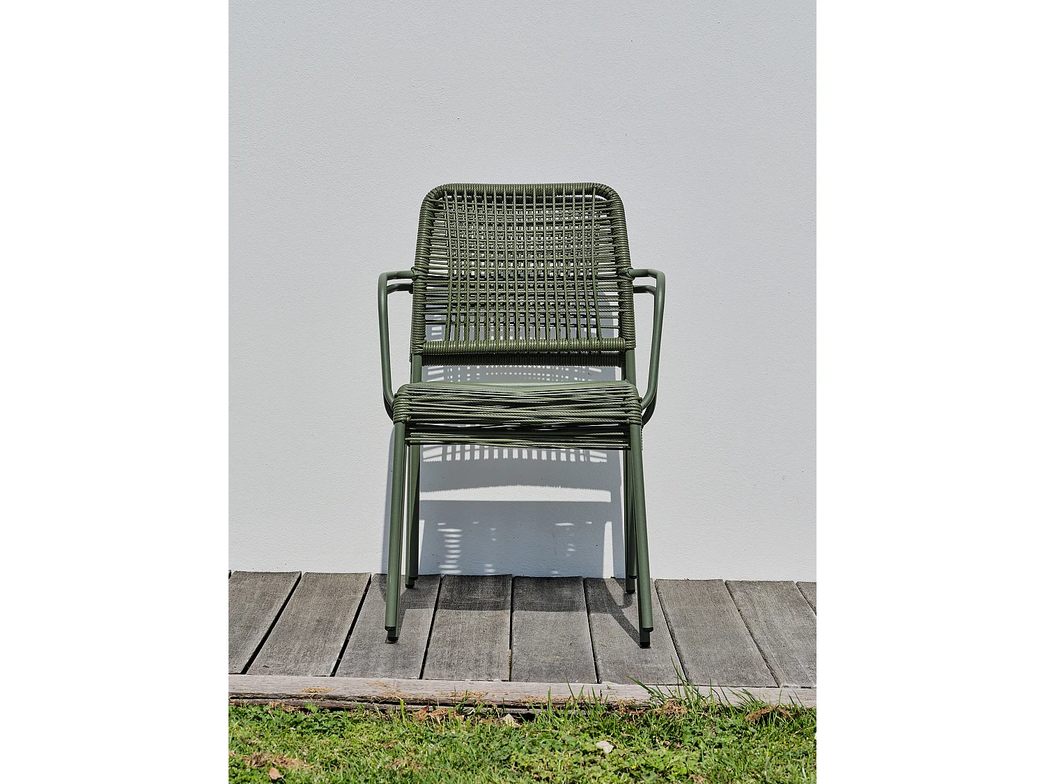 Set aus 2 Gartensesseln aus olivgrünem Seil und Stahl