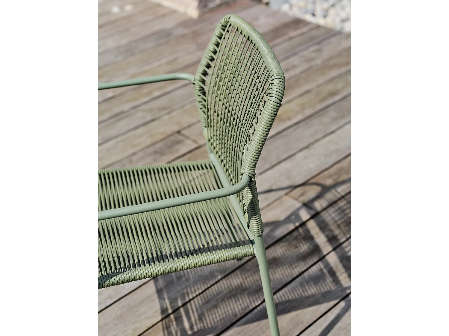 Set aus 2 Gartensesseln aus olivgrünem Seil und Stahl