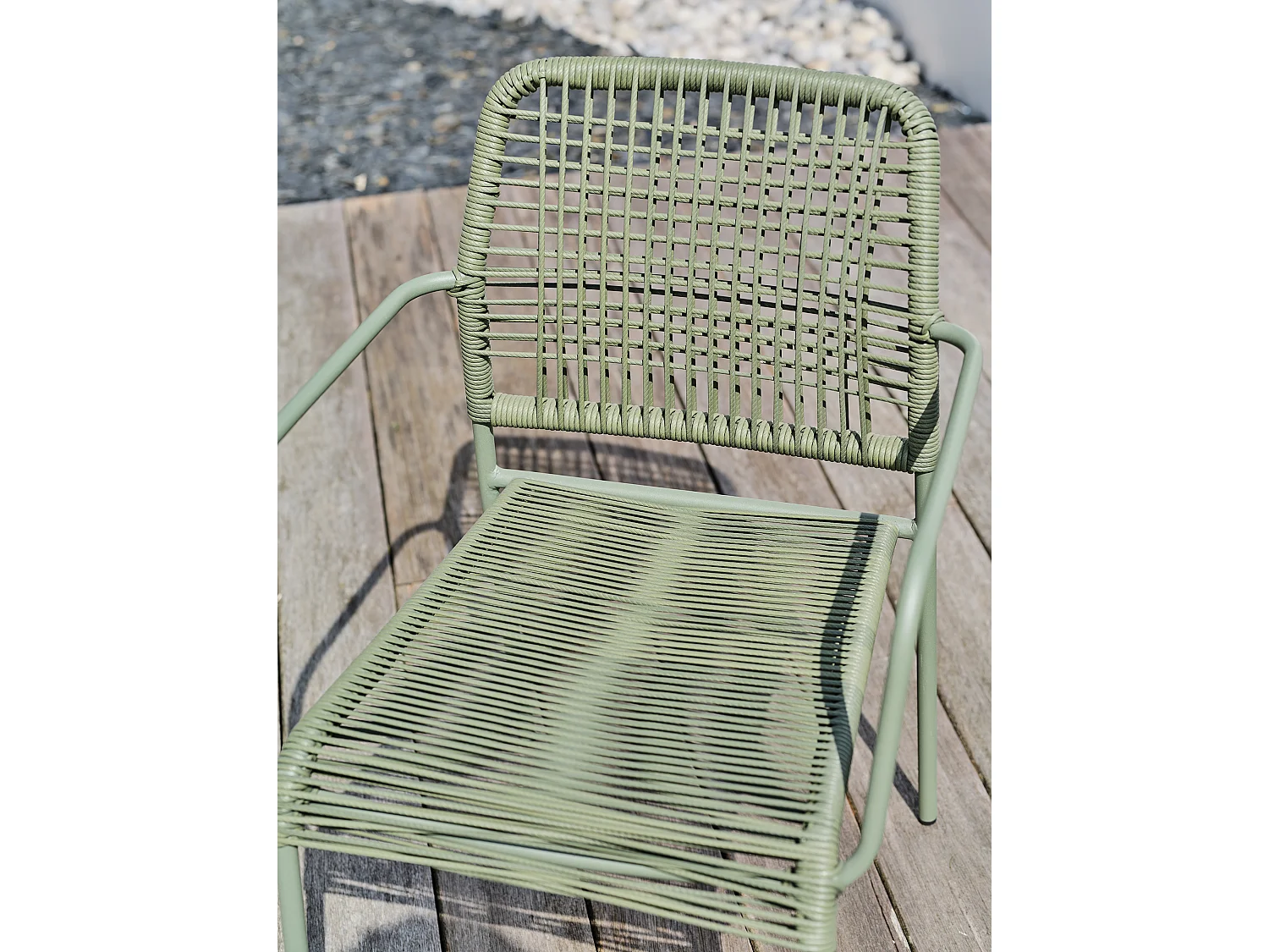 Set aus 2 Gartensesseln aus olivgrünem Seil und Stahl