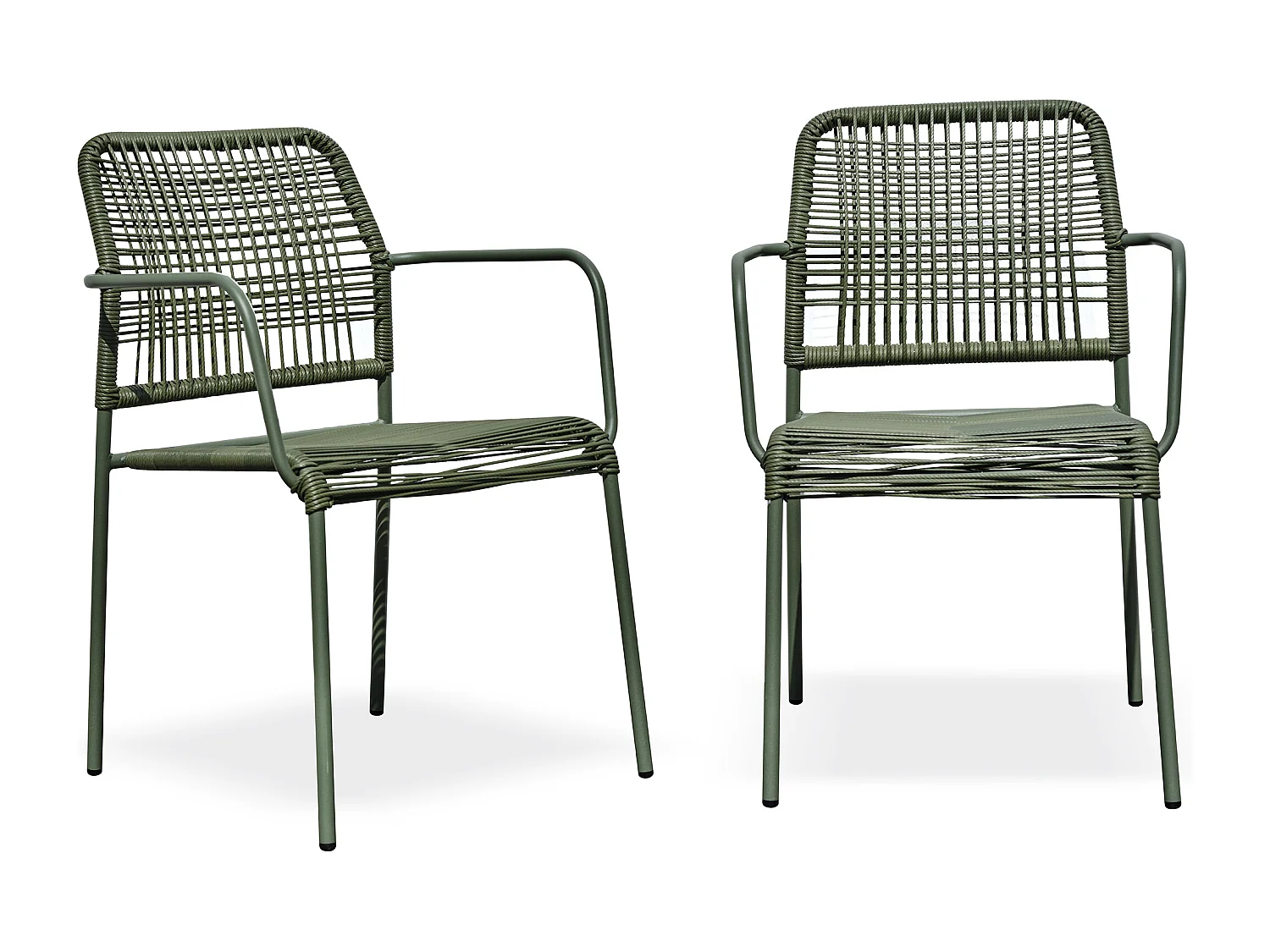 Set aus 2 Gartensesseln aus olivgrünem Seil und Stahl