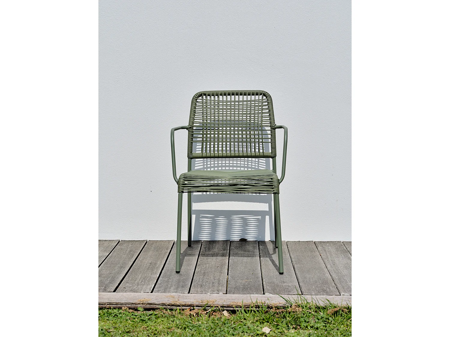 Set aus 2 Gartensesseln aus olivgrünem Seil und Stahl