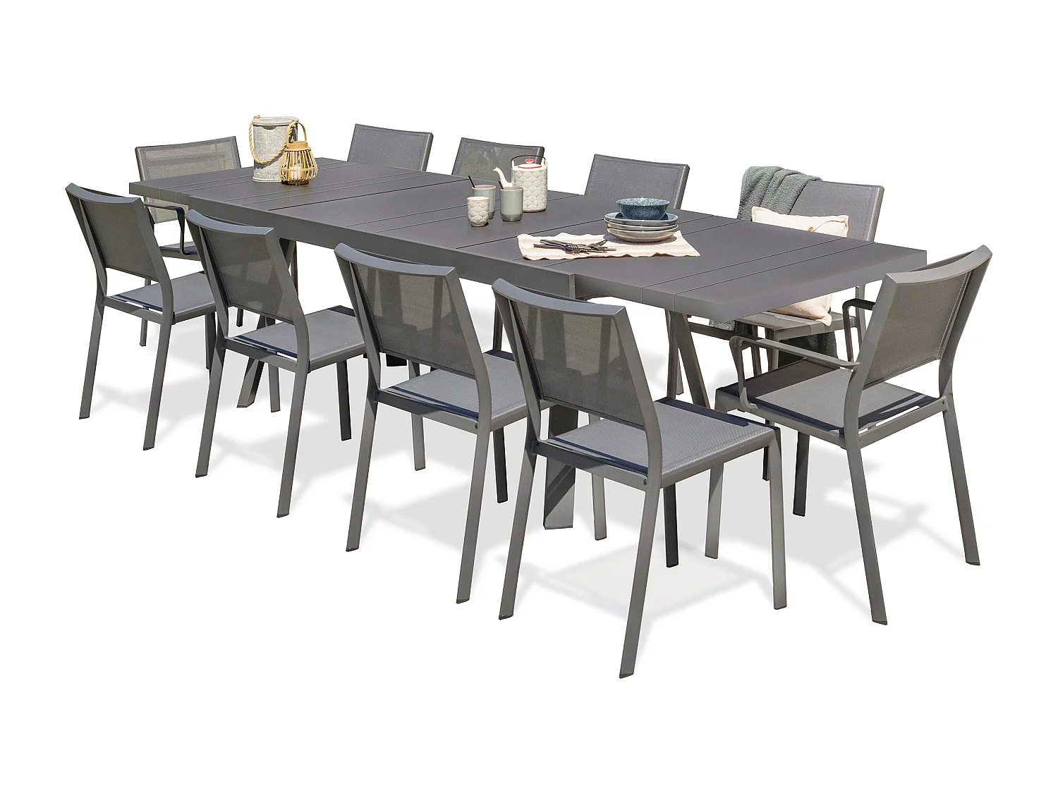 Ensemble repas de jardin 10 places en aluminium