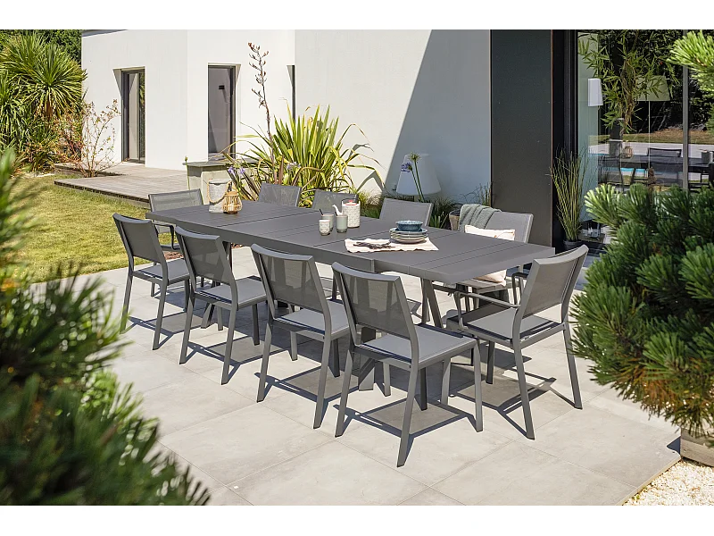 Ensemble repas de jardin 10 places en aluminium