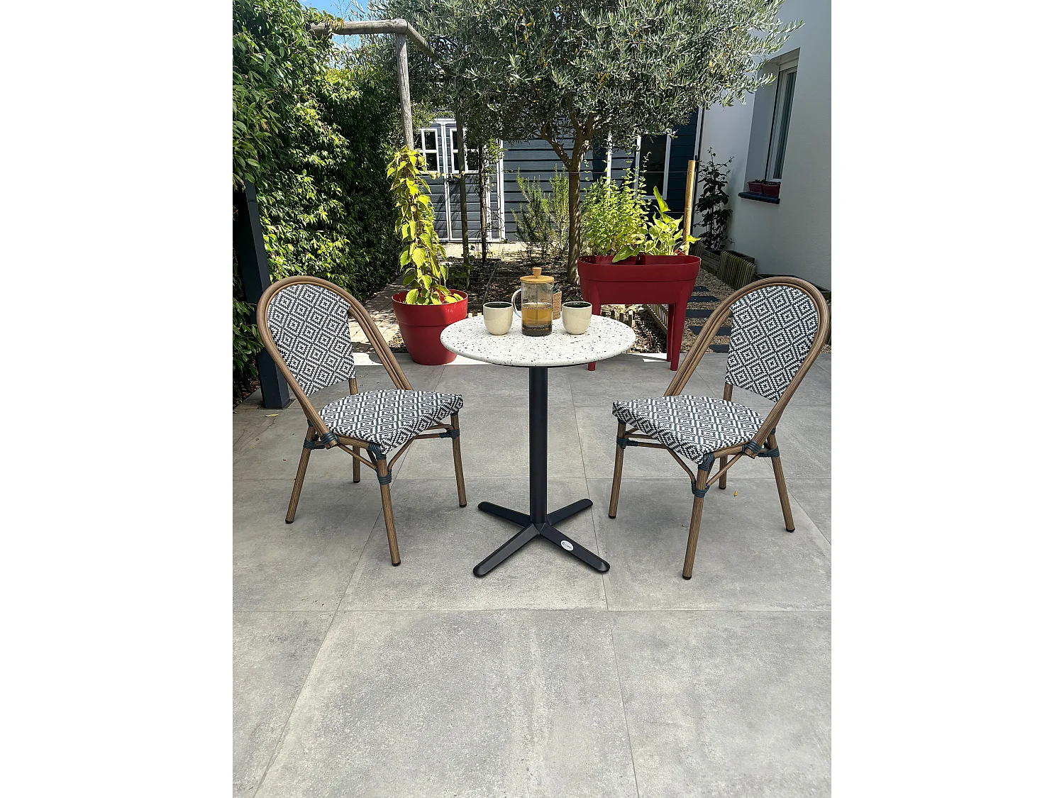 Set da pranzo da giardino in acciaio e terrazzo a 2 posti