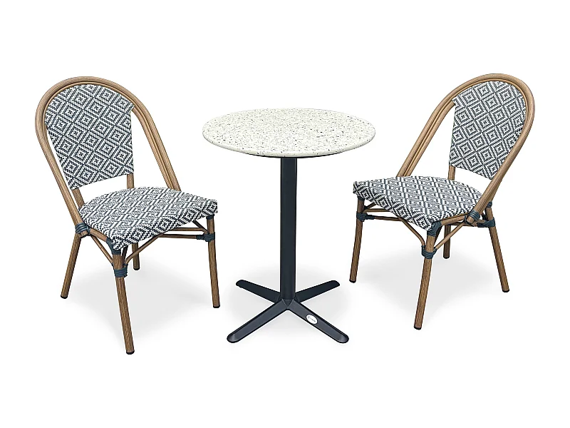 Conjunto de comedor de jardín de 2 plazas de acero y terrazo