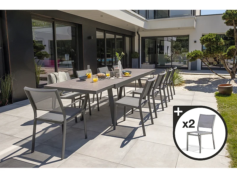 Ensemble repas de jardin 12 places en céramique sur verre