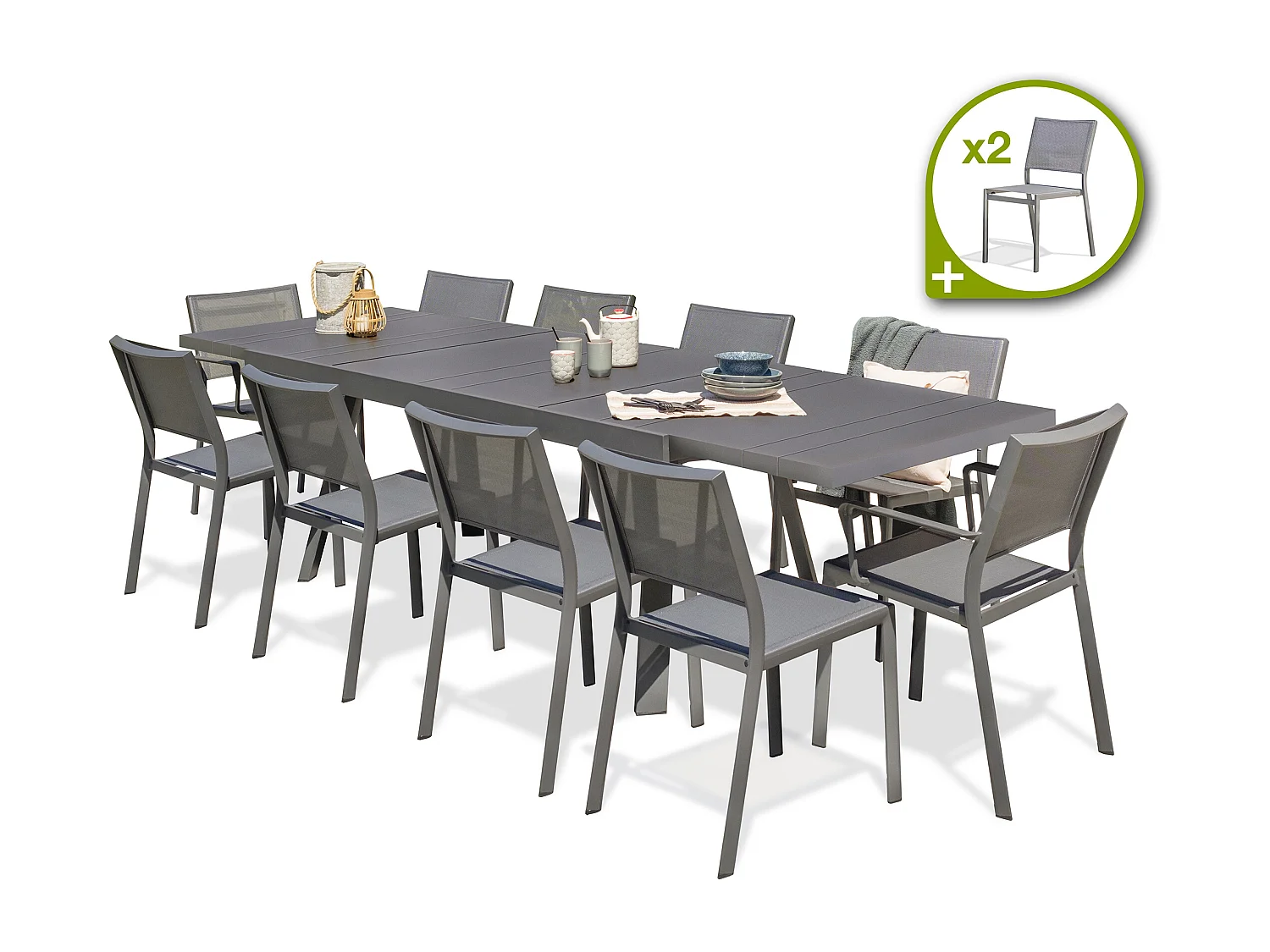 Ensemble repas de jardin 12 places en aluminium