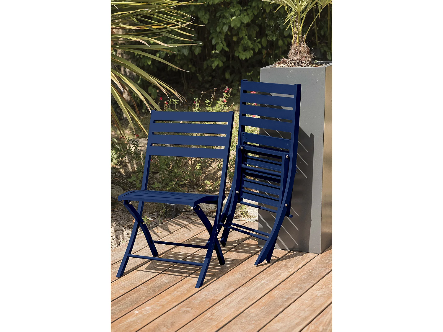 Ensemble repas de jardin 2 places en aluminium bleu marine