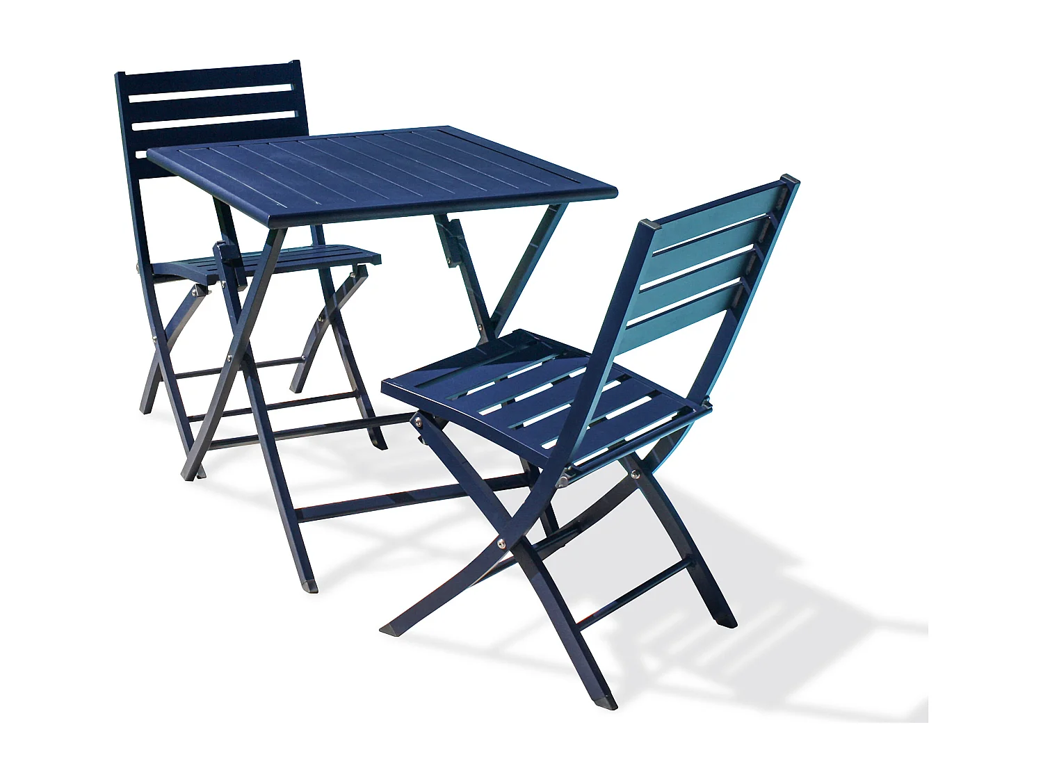 Ensemble repas de jardin 2 places en aluminium bleu marine