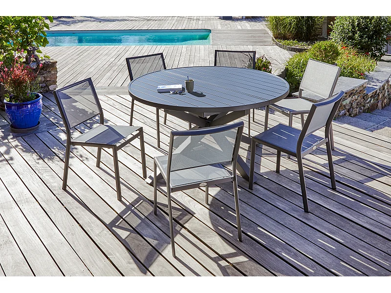 Ensemble repas 6 places en aluminium avec rallonge papillon