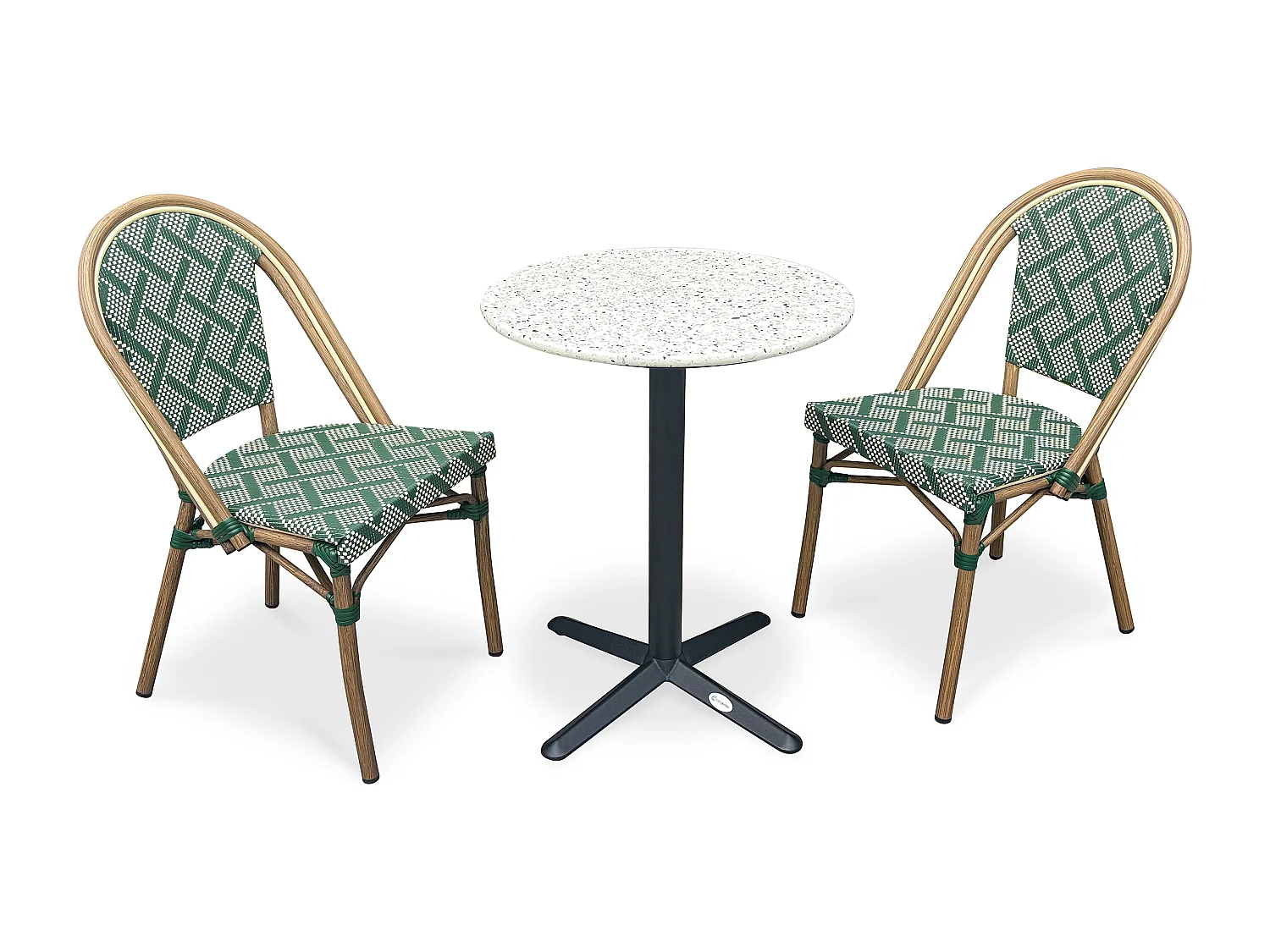 Conjunto de comedor de jardín de 2 plazas de acero y terrazo